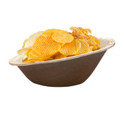Oval Palm Leaf Eco Friendly Disposable Bowl shown filled with crispy potato chips — ideal for snacks or single-serve sides