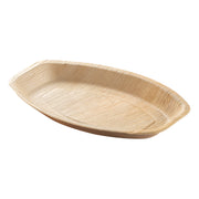 Oval palm leaf disposable tray, perfect for eco-conscious serving of appetizers, sides, or main dishes