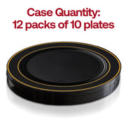 Pack of 120 black plastic appetizer plates with decorative gold edge