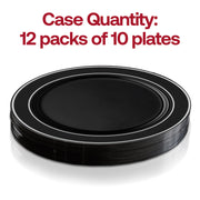 Pack of 120 black plastic appetizer plates with decorative silver edge