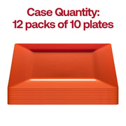 Pack of 120 burnt orange square cake plates made of durable plastic, 6.5 inches in size