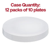 Pack of 120 organic white plastic appetizer plates with a stylish silver rim, 7.5-inch round and disposable for easy cleanup