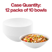 Pack of 120 solid white round disposable soup bowls, made from plastic, 16 oz size