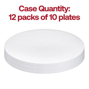 Pack of 120 solid white round plastic plates, disposable design with soft rounded edges, 7.5-inch size, BPA Free