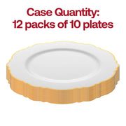 Pack of 120 white with gold rim round blossom disposable plastic plates