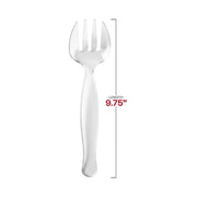 Pack of 150 clear plastic serving forks, 9.75 inches each, lightweight and disposable for easy cleanup.