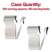Pack of 150 silver disposable plastic serving utensils, sturdy and stylish, ideal for large gatherings and catering
