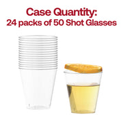 Pack of 1,200 clear round disposable shot glasses, 2 oz size, lightweight and durable, great for catering and celebrations