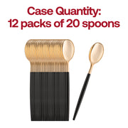 Pack of 240 Moderno disposable dinner spoons, gold bowl with black handle, ideal for large events