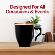 Pack of 240 black 2 oz. square plastic coffee and tea cups with a contemporary design, ideal for parties and special events
