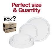 Pack of 240 clear disposable round plastic plates, including dinner and salad sizes, perfect for catering and large gatherings
