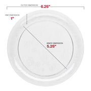 Pack of 240 floral-patterned clear round plastic pastry plates, 6.25-inch diameter, disposable and elegant.