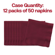 Pack of 600 disposable burgundy red paper beverage napkins, 10" x 10", perfect for parties, receptions, and catering events.
