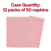 Pack of 600 disposable classic pink paper dinner napkins, 16" x 16", perfect for large gatherings, parties, and catered events.