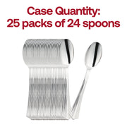 Pack of 600 disposable metallic groove silver plastic spoons, 6.25 inches, stylish and practical for buffets and catering