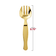 Pack of 60 gold plastic serving forks, 9.75 inches each, durable and convenient for effortless serving.