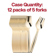 Pack of 60 gold plastic serving forks, 9.75 inches each, durable and convenient for effortless serving.