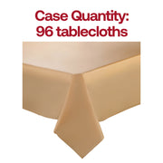 Pack of 96 gold disposable plastic tablecloths, 54 x 108 inches each, perfect for large parties, events, and catered functions.
