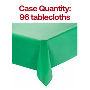 Pack of 96 hunter green disposable plastic tablecloths, 54 x 108 inches each, perfect for large parties, events, and catered functions.