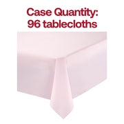 Pack of 96 pink disposable plastic tablecloths, 54 x 108 inches each, designed for large parties and catered events.