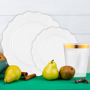 Pearl-toned round Lotus plates bring understated elegance to formal dinner parties.