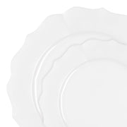 Pearl White Round Lotus Plastic Dinnerware Set brings timeless charm and elegance to weddings and upscale events