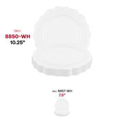 Pearl white plastic dinner plates with a lotus motif, 10.25-inch round shape