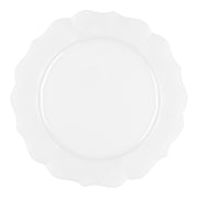 Pearl white round plastic dinner plates with an elegant lotus-inspired design