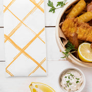 Perfect for all occasions, these gold-accented white dinner napkins bring a stylish flair to corporate events, anniversaries, and festive tables