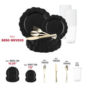 Perfect size and quantity image showcasing the Black Round Lotus Wedding Set's generous plate sizing for stylish events.