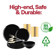 Perfectly portioned for upscale dining, the Black Flat Round Tableware Set suits receptions, formal meals, and banquet service