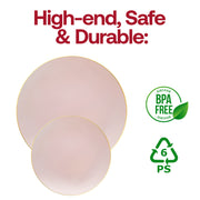 Pink with Gold Rim Organic Round Disposable Plastic Appetizer/Salad Plates (7.5") BPA | Smarty Had A Party