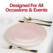 Pink with Gold Organic Round Disposable Plastic Dinner Plates (10.25") Lifestyle | Smarty Had A Party