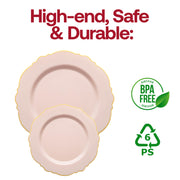 Pink with Gold Rim Round Blossom Disposable Plastic Appetizer/Salad Plates (7.5") BPA | Smarty Had A Party