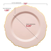 Pink with Gold Rim Round Blossom Disposable Plastic Appetizer/Salad Plates (7.5") Dimension | Smarty Had A Party