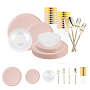 Pink Flat Round Disposable Plastic Tableware Set adds soft elegance and charm to bridal showers, brunches, and special events