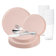 Pink Flat Round Disposable Plastic Wedding Value Set, designed to bring a soft, elegant touch to your event with its charming pink color and modern round shape