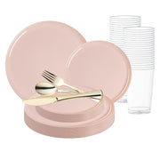 Pink Flat Round Disposable Plastic Wedding Value Set, designed to bring a soft, elegant touch to your event with its charming pink color and modern round shape