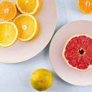 Pink Organic Plates with Gold Rim displayed small bites at a romantic spring-themed brunch.