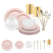 Pink Vintage Disposable Plastic Tableware Set brings delicate beauty and romantic flair to celebrations, showers, and parties