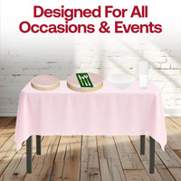 Pink organic round plastic plates with gold rims and matching 6 oz white dessert bowls, ideal for stylish brunch settings.