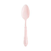 Pink plastic dinner spoons with vintage Baroque-style details, ideal for stylish and sophisticated dining experiences