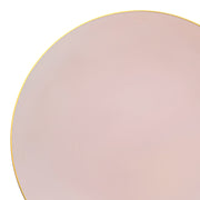 Pink round disposable plastic appetizer plate with a gold rim, 7.5-inch diameter, sold in a 120-pack