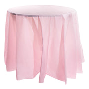 Pink round plastic tablecloths, 84-inch diameter, disposable and perfect for birthdays, showers, or parties, case of 96.