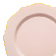 Pink with Gold Rim Round Blossom Disposable Plastic Appetizer/Salad Plates
