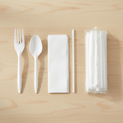 Portable MW utensil kit with a straw and napkin simplifies food service on the go