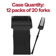 Premium-quality 8.4-inch solid black disposable plastic dinner forks, 240-pack