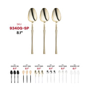 Premium-quality shiny gold Moderno plastic dinner spoons, 8.1 inches, offering a high-end feel for special occasions.