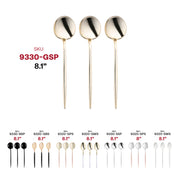 Premium-quality shiny gold Moderno plastic dinner spoons, 8.1 inches, offering a high-end feel for special occasions