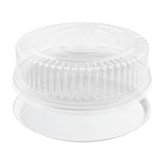 Premium 14 inch clear high dome plastic lid, sturdy snap-on tray cover for professional food service and party event catering.